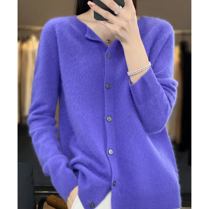 Cardigan Girocollo in Lana Merino per Donna – Maglione Morbido e Caldo per Uso Quotidiano e Outfit a Strati