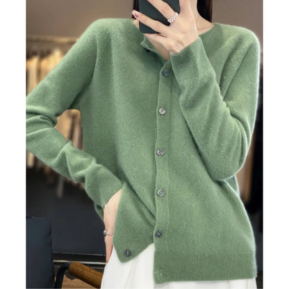 Cardigan Girocollo in Lana Merino per Donna – Maglione Morbido e Caldo per Uso Quotidiano e Outfit a Strati